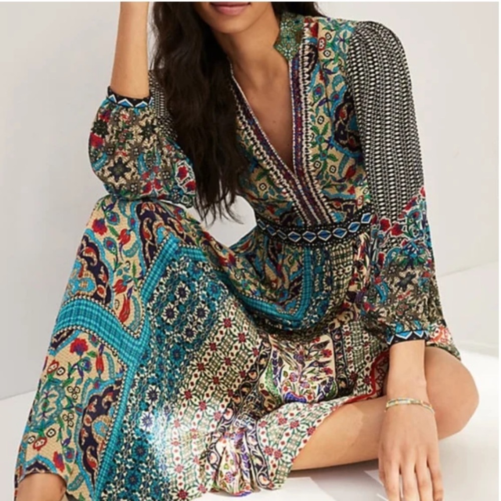 Anthropologie x Bhanuni by Jyoti Ronika Beaded Boho Maxi Dress Multicolor Size 2
